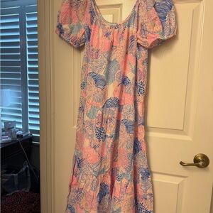 Lilly Pulitzer Pink and Blue Abstract Maxi Dress Small